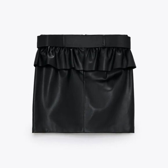 NWT Zara black faux leather ruffle mini skirt, L - Picture 5 of 10